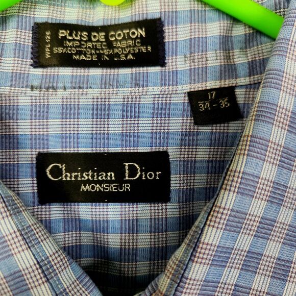 Vintage Christian Dior Monsieur Gingham Pattern Button Down 17 34-35 - Picture 3 of 6